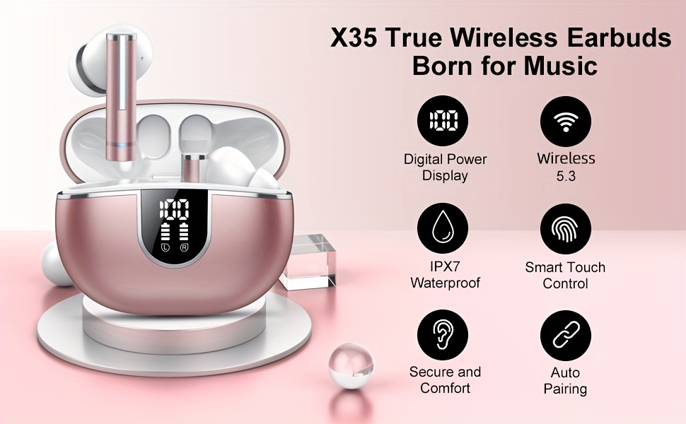 wireless earbuds with 40h playtimes charge case wireless 5 3 headphones deep bass ipx7 waterproof running earphones with 4 mic clear call led display in ear headphones for work gym details 0