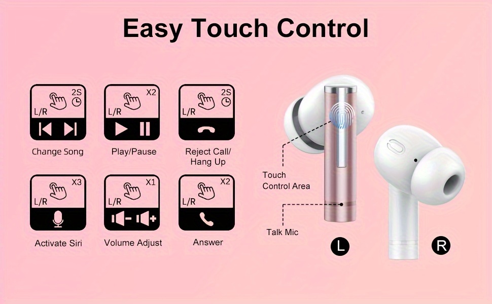 wireless earbuds with 40h playtimes charge case wireless 5 3 headphones deep bass ipx7 waterproof running earphones with 4 mic clear call led display in ear headphones for work gym details 4