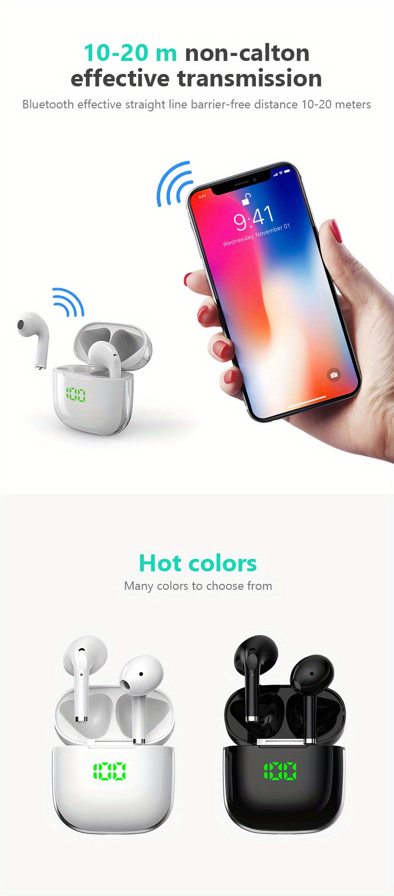 true wireless earbuds led power display earphone tws stereo bt earphones with wireless charging case ipx5 waterproof in ear earbuds with microphone details 8