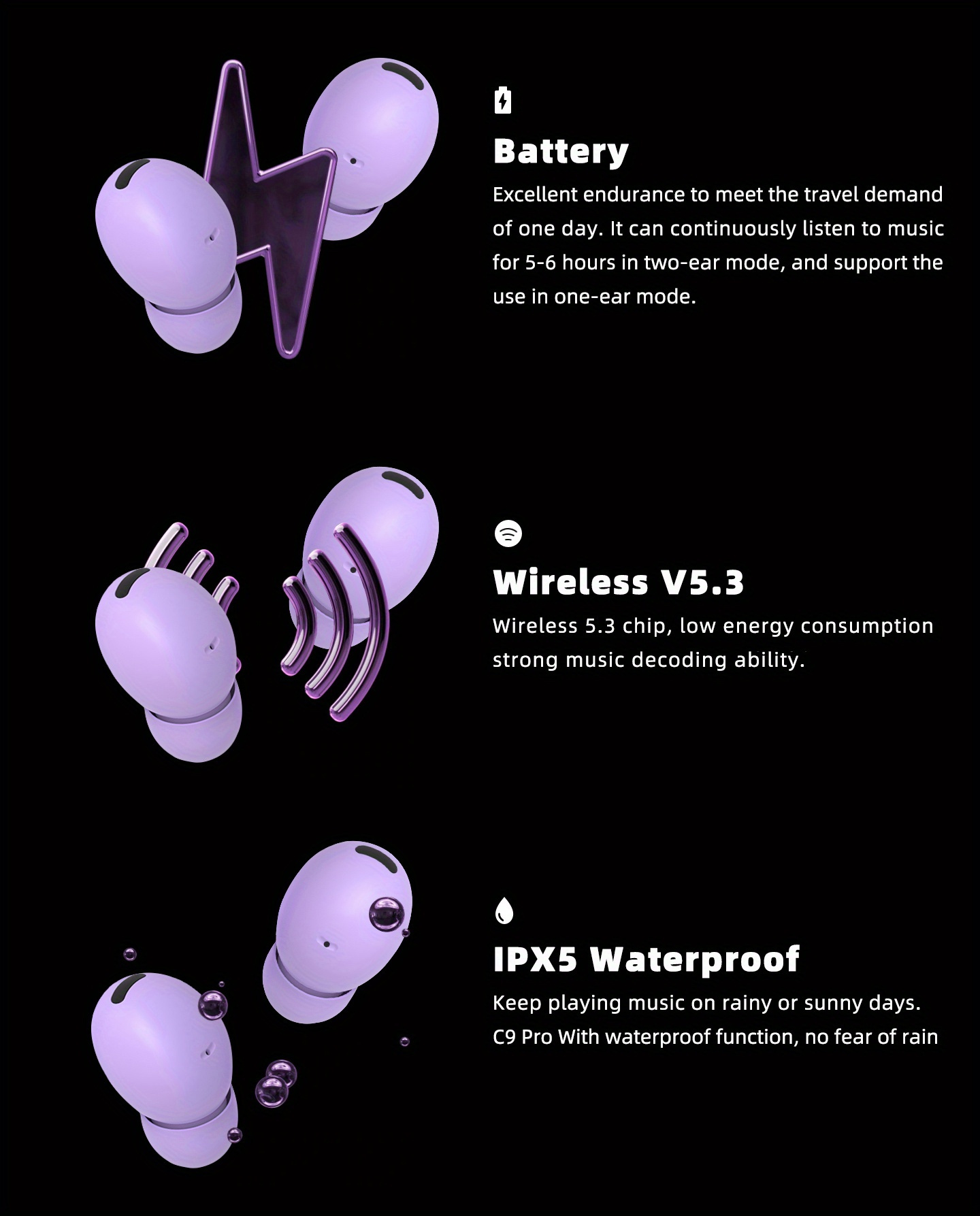 mini ultra small wireless headphones high sound quality stereo sound super heavy bass stereo surround sound e sports game sports sleep low latency long battery life details 4