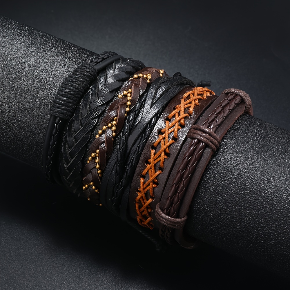 36pcs set mens hand woven multi layer pu leather set bracelet hot sale adjustable bracelet details 1