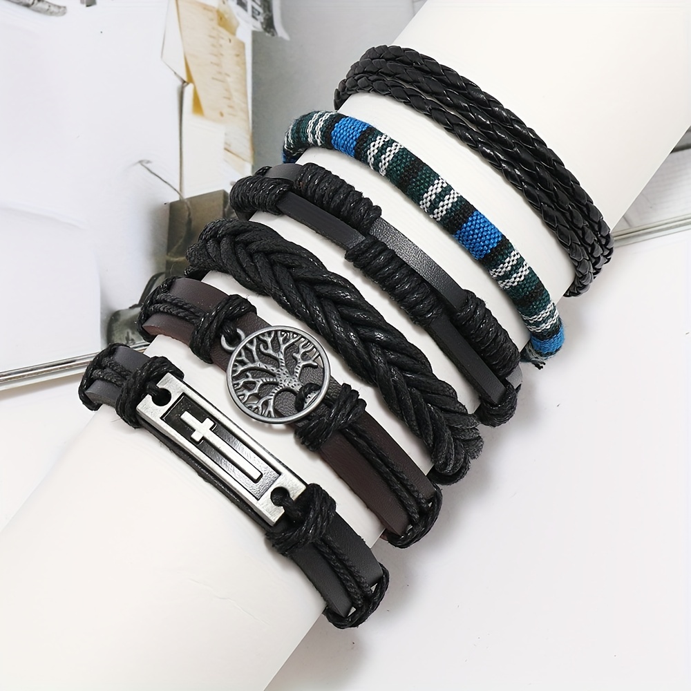 36pcs set mens hand woven multi layer pu leather set bracelet hot sale adjustable bracelet details 5