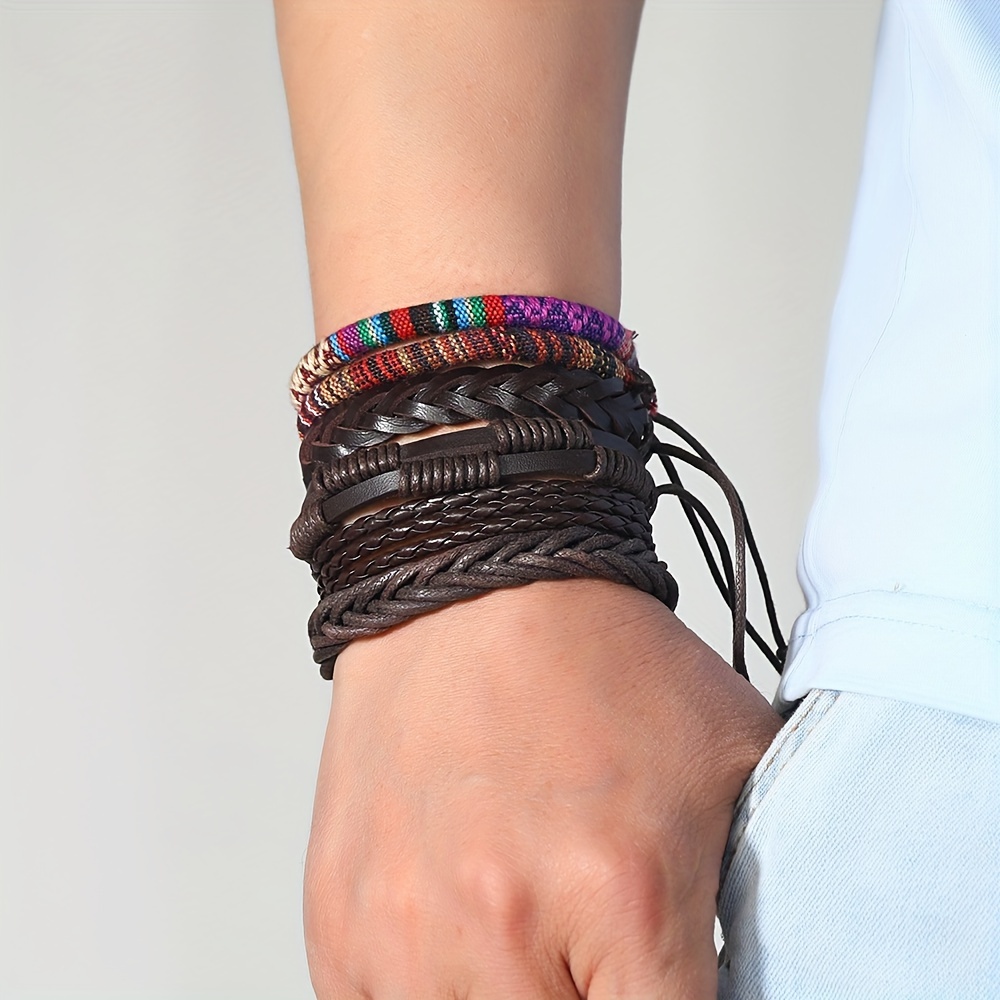 36pcs set mens hand woven multi layer pu leather set bracelet hot sale adjustable bracelet details 7