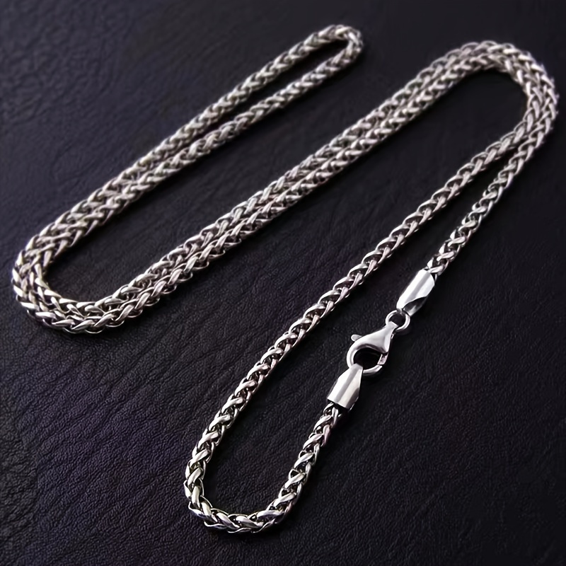 1pc S925 Sterling Silver Necklace, Twist Chain Fashion Silver Jewelry For Men details 0