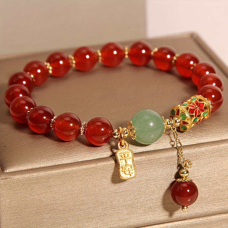 1pc lucky bracelet for women men retro synthetic red agate bracelet for family friend niche red bead bracelet as a gift for boyfriend girlfriend and best friend details 0