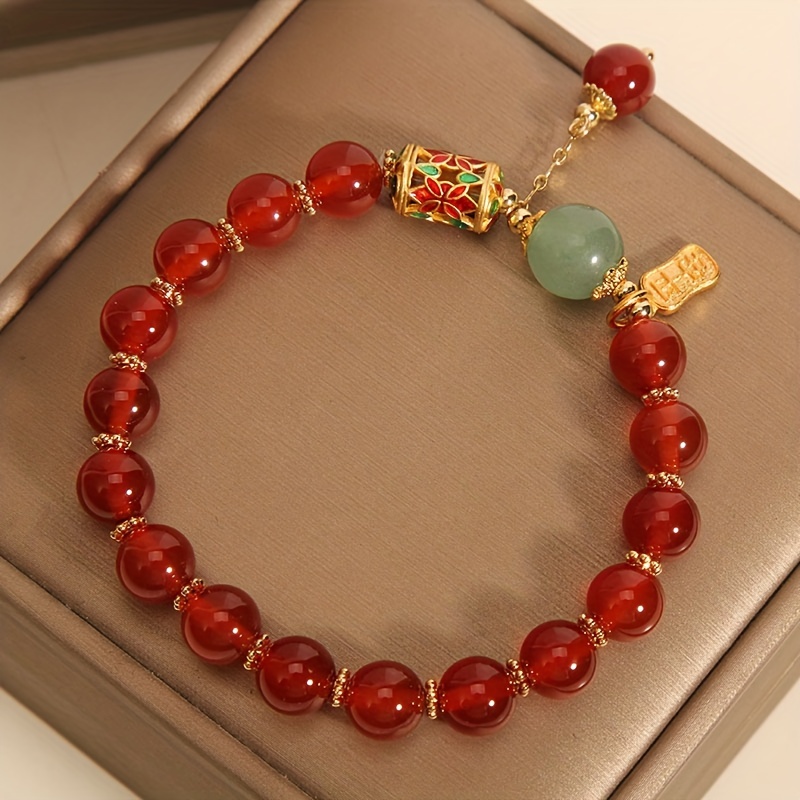 1pc lucky bracelet for women men retro synthetic red agate bracelet for family friend niche red bead bracelet as a gift for boyfriend girlfriend and best friend details 2