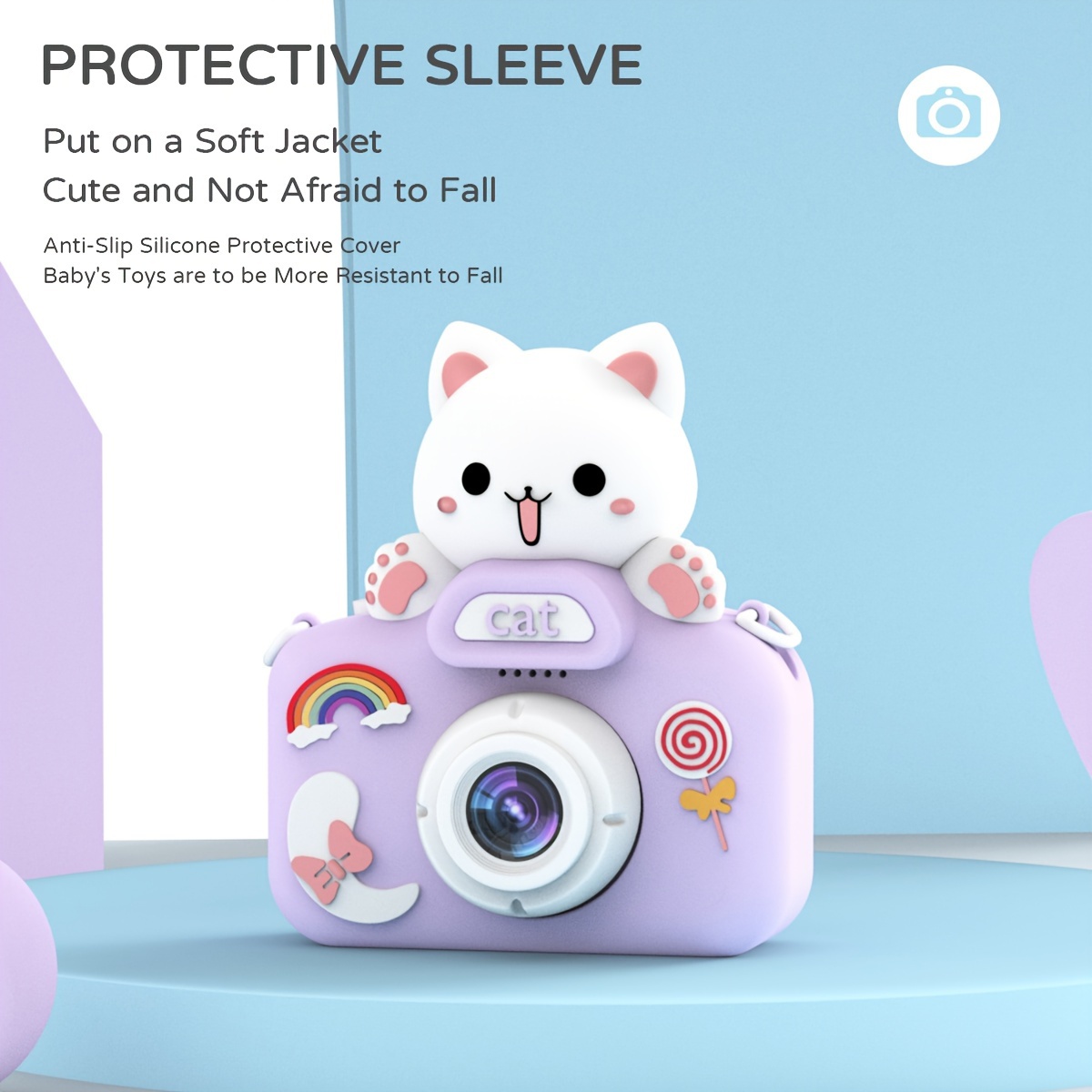 purple cat mini camera kids camera toys for 3 4 5 6 7 8 9 10 year old boys girls digital camera toys christmas birthday gifts selfie camera for kids 32gb sd card outdoor photography toys details 5