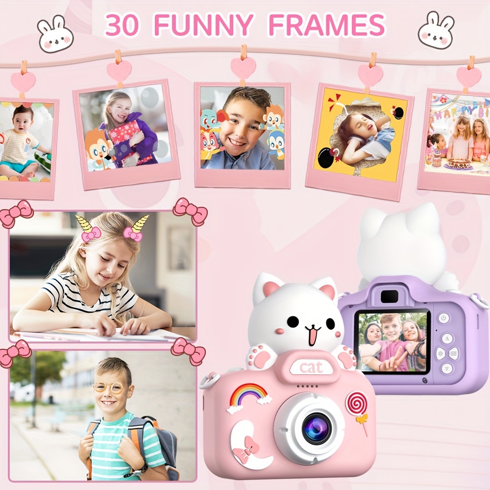 purple cat mini camera kids camera toys for 3 4 5 6 7 8 9 10 year old boys girls digital camera toys christmas birthday gifts selfie camera for kids 32gb sd card outdoor photography toys details 6