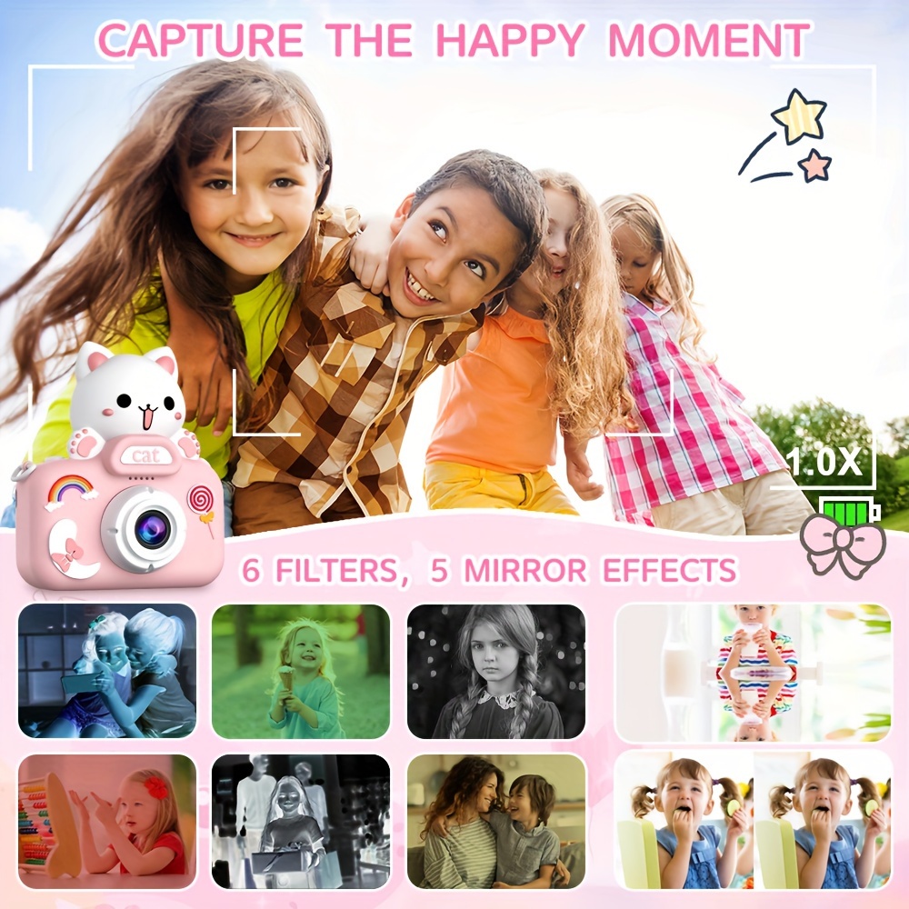 purple cat mini camera kids camera toys for 3 4 5 6 7 8 9 10 year old boys girls digital camera toys christmas birthday gifts selfie camera for kids 32gb sd card outdoor photography toys details 7