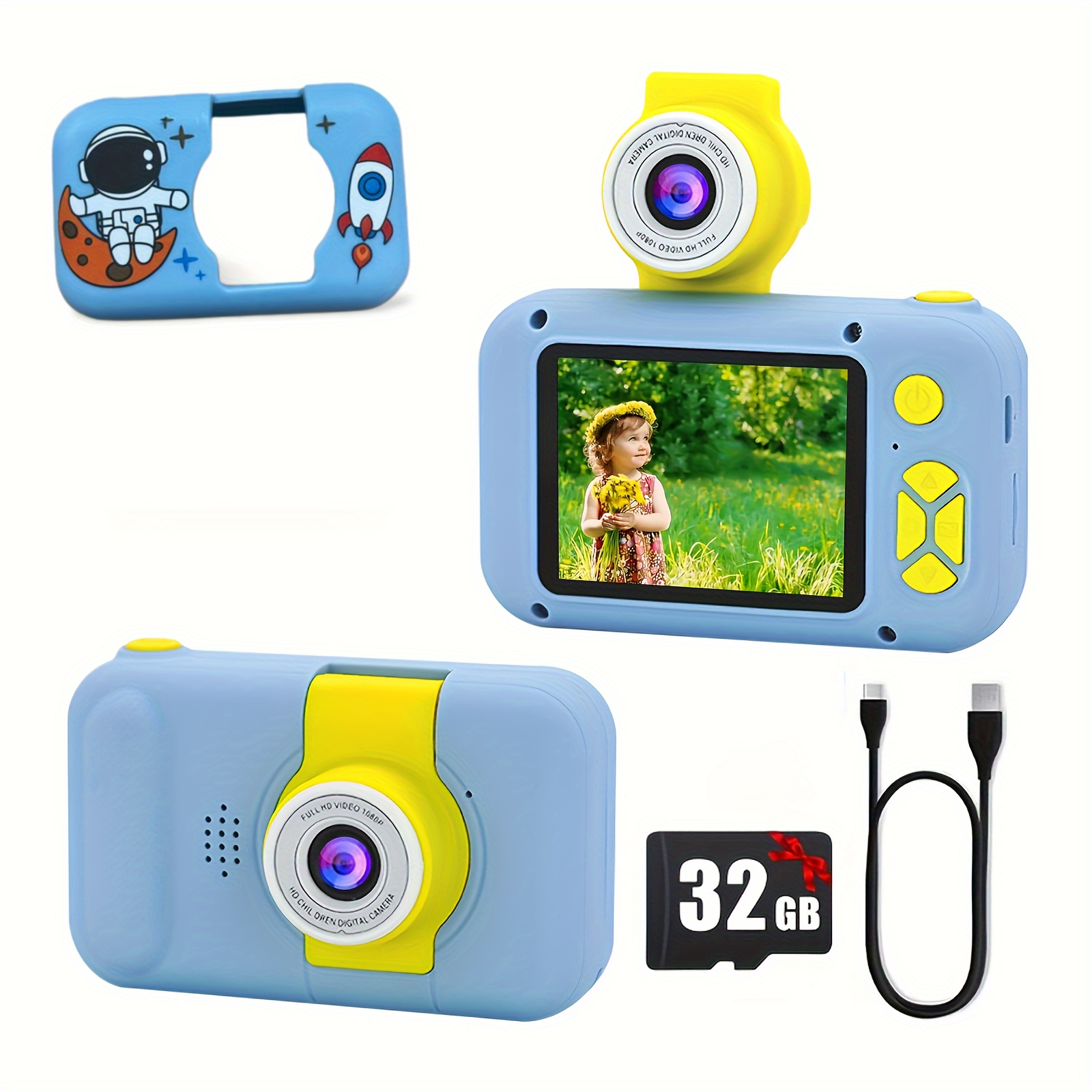 kids selfie camera with flip lens suitable for boys and girls christmas day birthday gift hd digital video toddler camera portable educational toy with 32gb sd card details 1