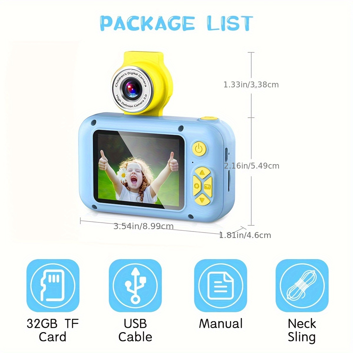 kids selfie camera with flip lens suitable for boys and girls christmas day birthday gift hd digital video toddler camera portable educational toy with 32gb sd card details 2