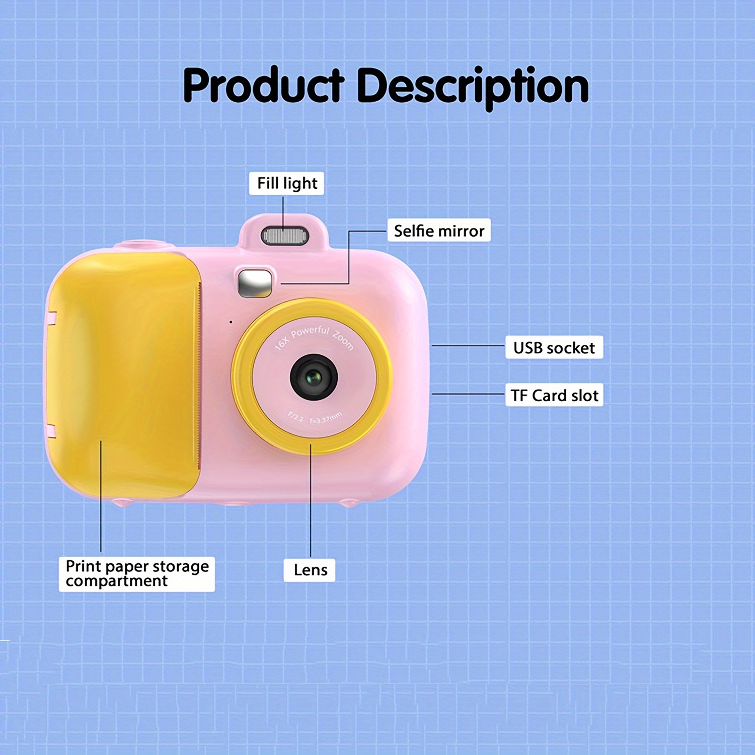 instant photo camera camera pictures with thermal printing paper toys for girls gift 2 7k photographic cameras details 3