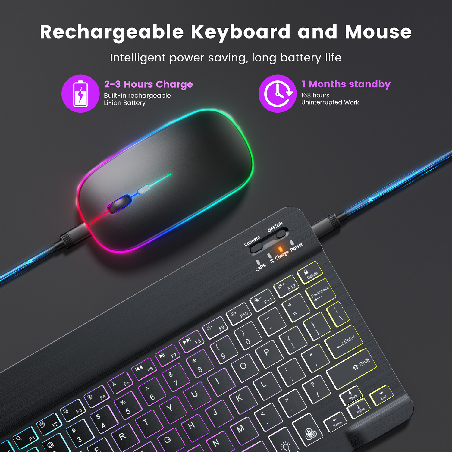 ultra thin and lightweight wireless keyboard bluetooth keyboard rgb led light seven color gradient keyboard backlight keyboard suitable for computers ipad tablets very suitable for travel and business trips details 1