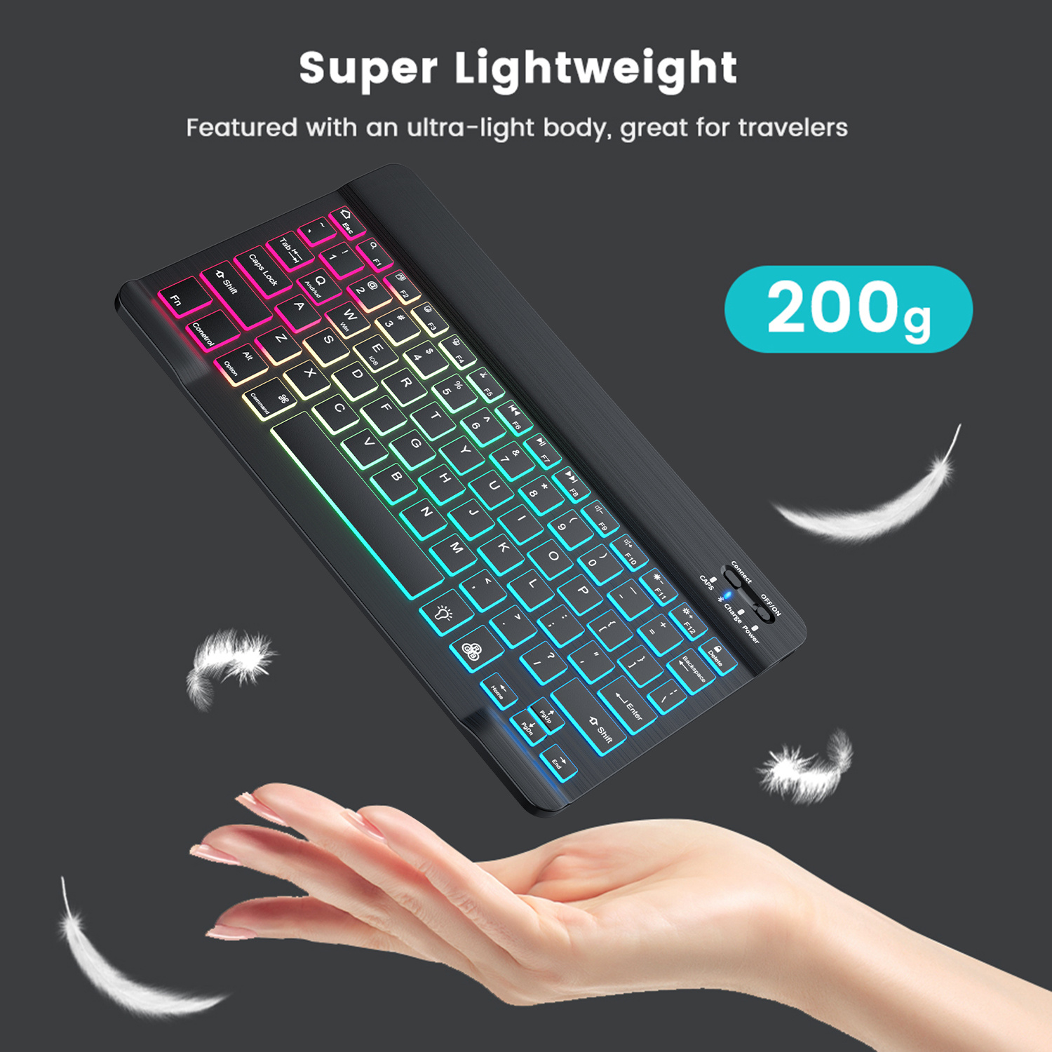 ultra thin and lightweight wireless keyboard bluetooth keyboard rgb led light seven color gradient keyboard backlight keyboard suitable for computers ipad tablets very suitable for travel and business trips details 5