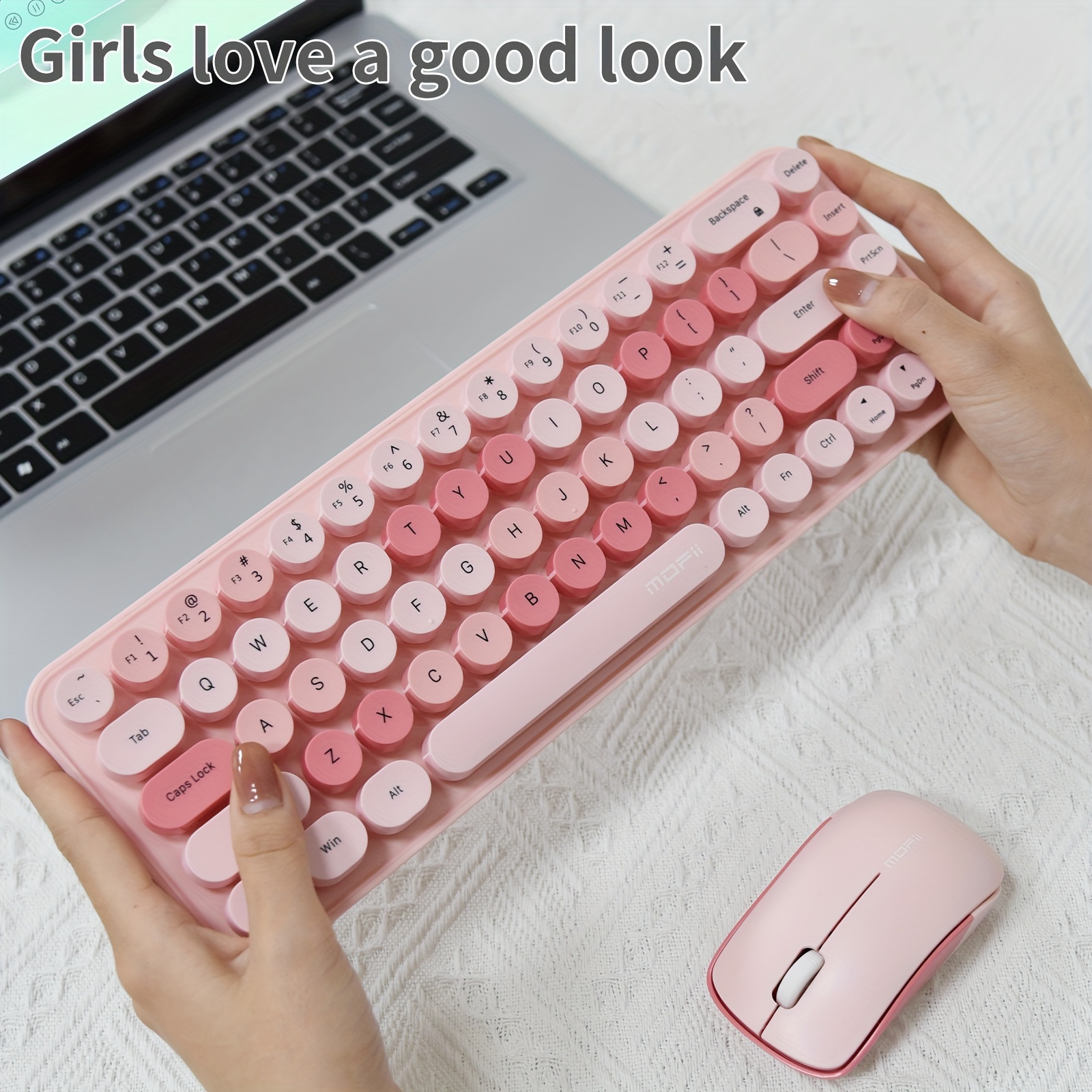 mofii keyboard and mouse sets with excellent color matching wireless keyboard and mouse sets reliable 2 4 ghz connectivity for pc laptop smart tv and more milk tea color gift for birthday valentines halloween easter boy girlfriends details 0