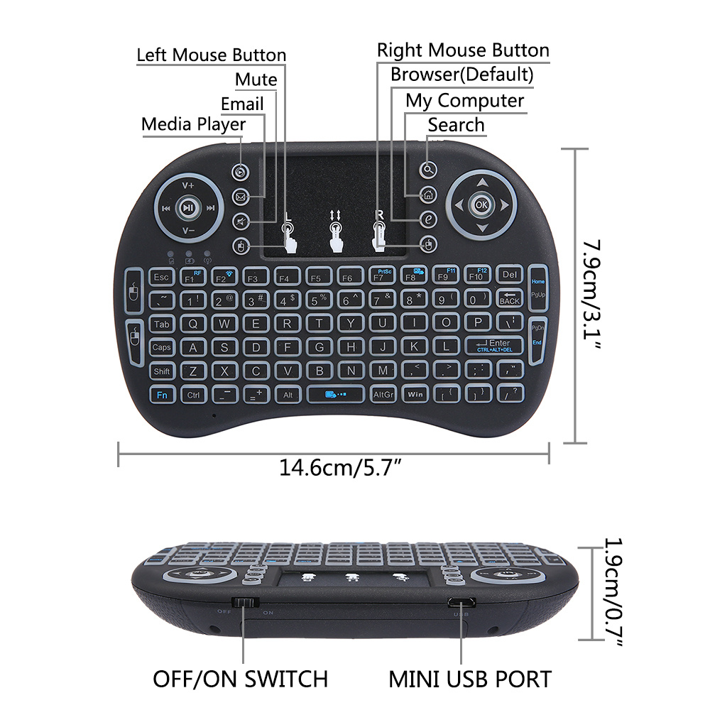 2 4ghz backlit mini keyboard touchpad mouse mini wireless keyboard with touchpad and multimedia keys for android tv box smart tv htpc ps3 smart phone tablet mac linux windows os details 2