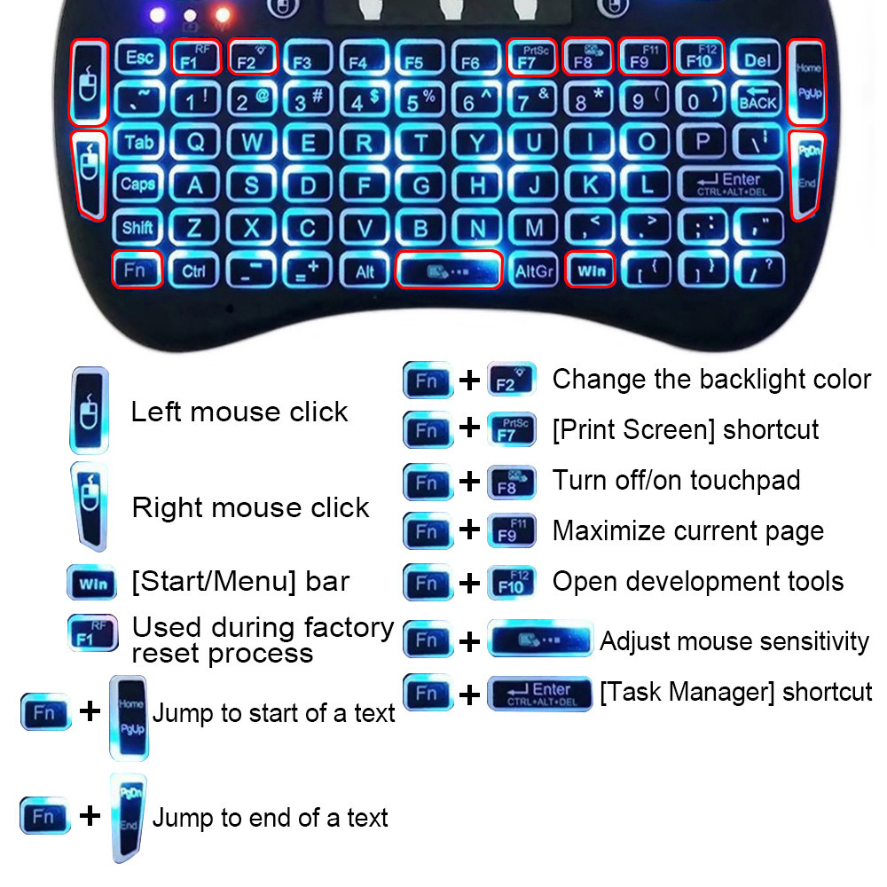 2 4ghz backlit mini keyboard touchpad mouse mini wireless keyboard with touchpad and multimedia keys for android tv box smart tv htpc ps3 smart phone tablet mac linux windows os details 3