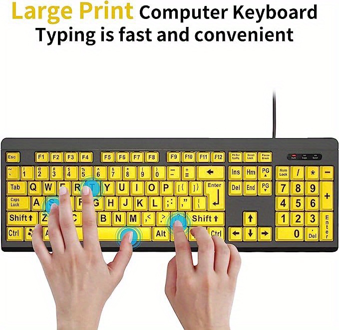 large print computer keyboard wired usb high contrast keyboard with oversized big letters for visually impaired seniors students computer beginners details 2