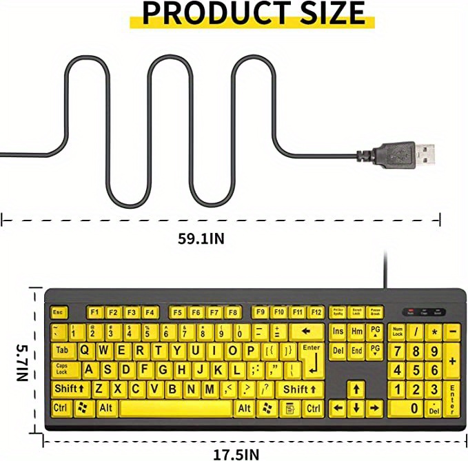 large print computer keyboard wired usb high contrast keyboard with oversized big letters for visually impaired seniors students computer beginners details 4