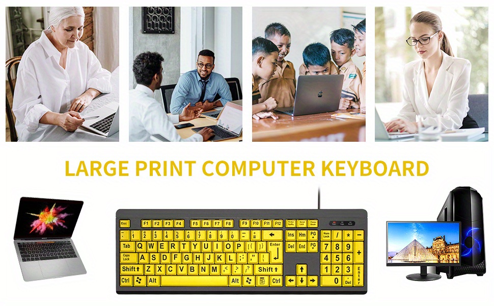 large print computer keyboard wired usb high contrast keyboard with oversized big letters for visually impaired seniors students computer beginners details 5