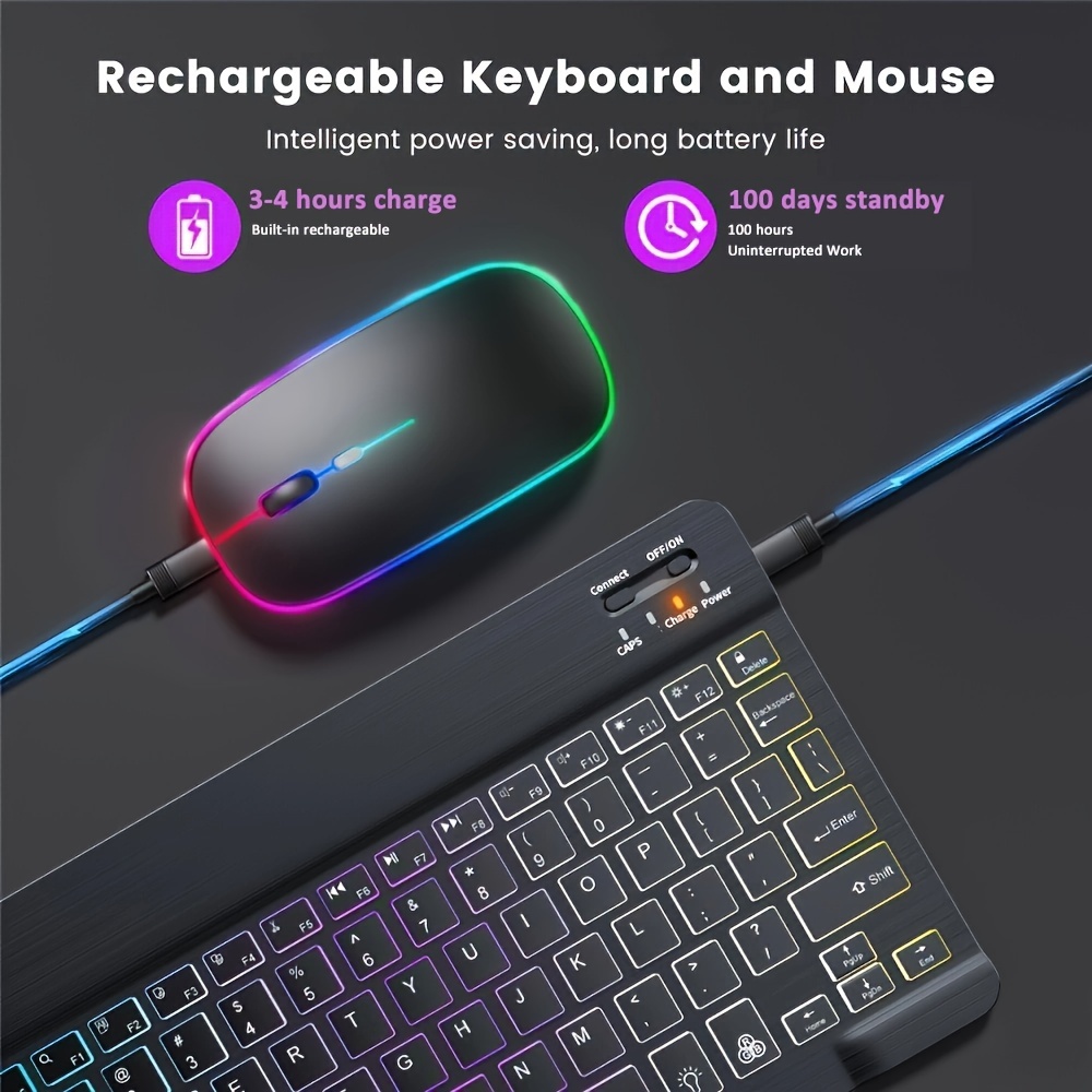 ultra slim backlit backlight wireless keyboard and mouse for ios android windows phone tablet ipad english keyboard and mouse details 4