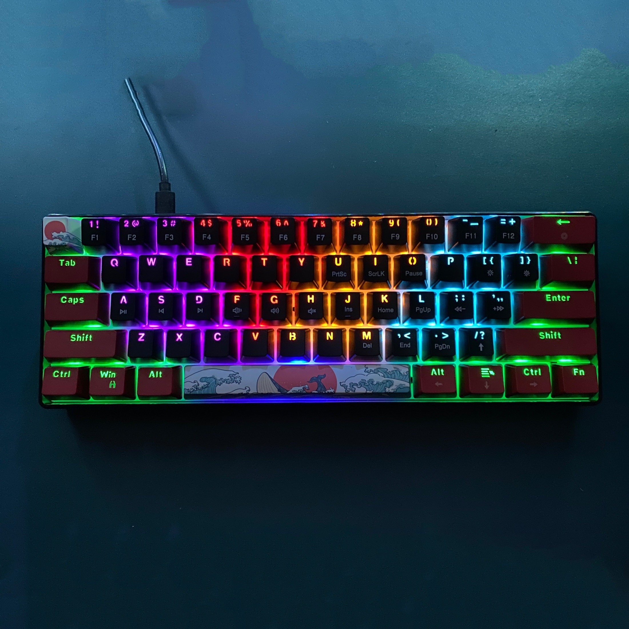 mechanical gaming keyboard blue switch and color backlight small compact 61 key portable 60 gaming keyboard for gamers black red blue switches details 0