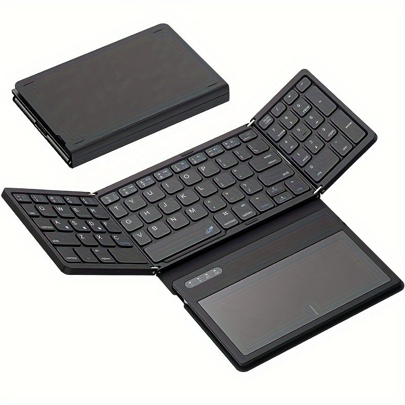 foldable wireless keyboard portable full size folding keyboard with large touchpad numeric keypad pu leather wireless travel keyboard for windows ios android mac details 0