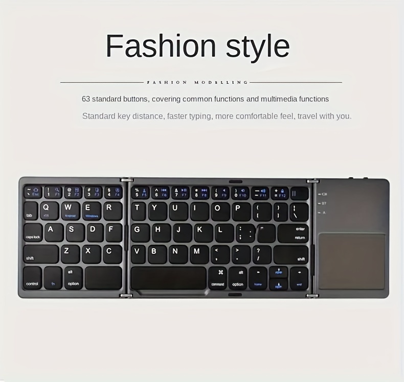 three fold touchpad keyboard comfortable frosting feel practical touch pad light weight and thin thickness three system compatibility using imported chips three fold easy to carry details 1