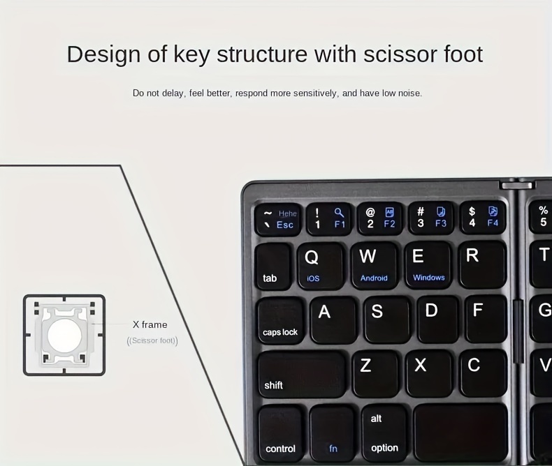 three fold touchpad keyboard comfortable frosting feel practical touch pad light weight and thin thickness three system compatibility using imported chips three fold easy to carry details 3