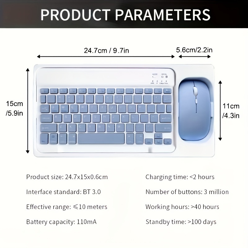 wireless keyboard mouse set mini portable silent keyboard fcharging suitable for ipad tablet laptop office computer keyboard details 5