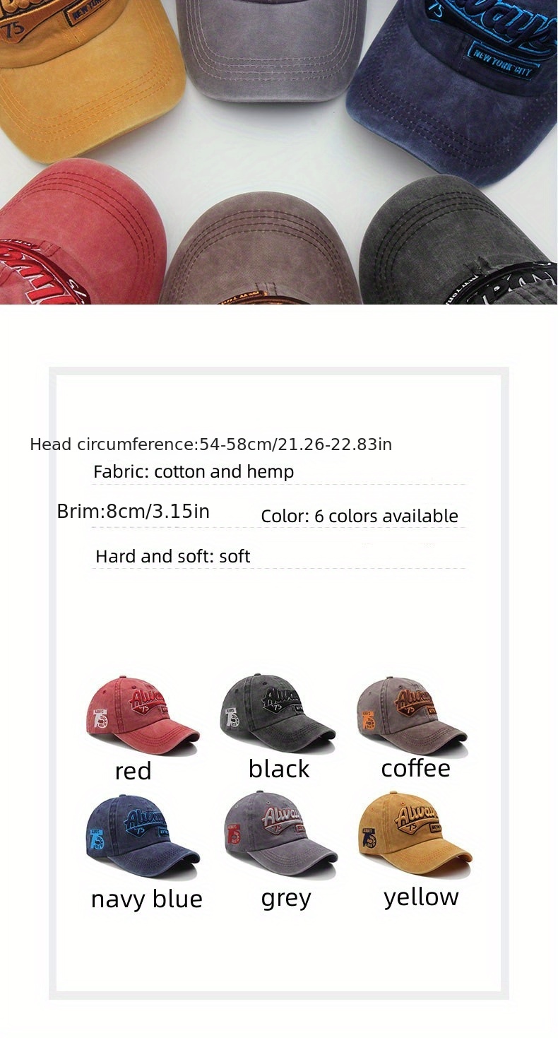 vintage distressed washed denim baseball cap mens and womens street versatile letter embroidery curved brim duck tongue cap details 1