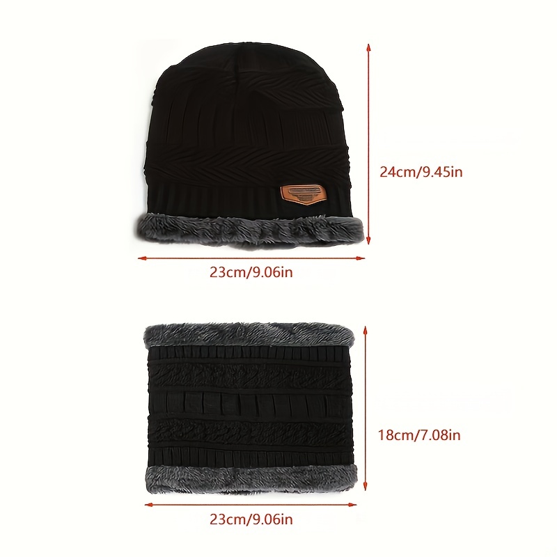 2pcs set mens warm hat scarf knitted plus velvet thickened windproof neck warmer hat ideal choice for gifts details 4