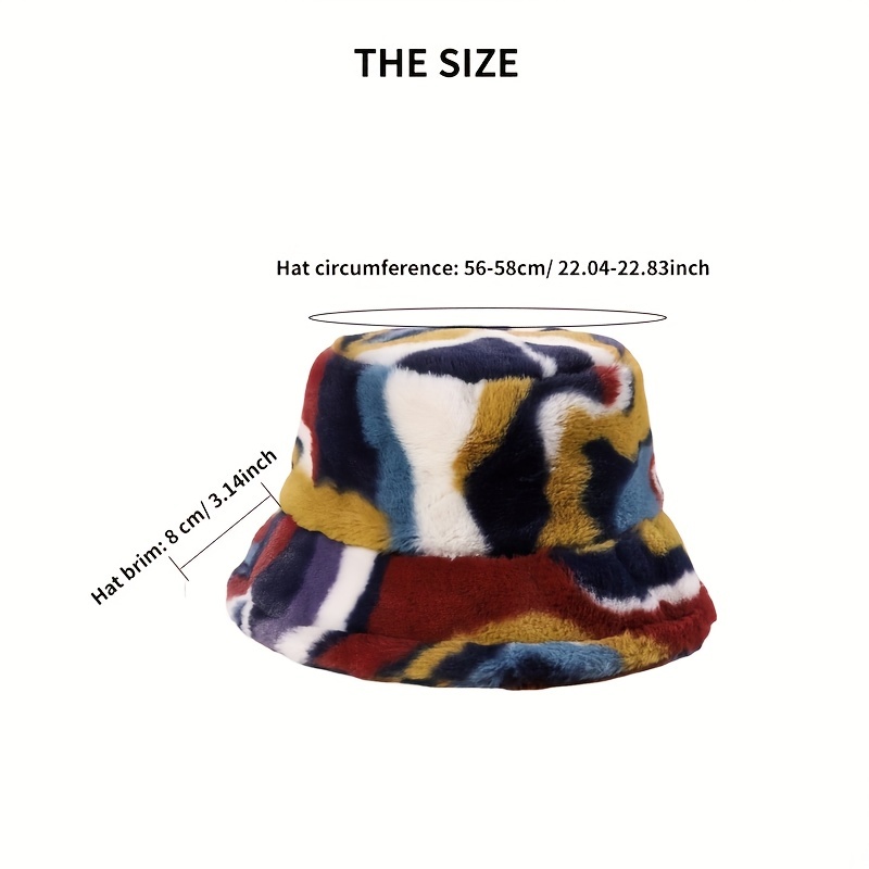 1pc plush color matching imitation rabbit fur bucket hat for autumn and winter ideal choice for gifts details 0