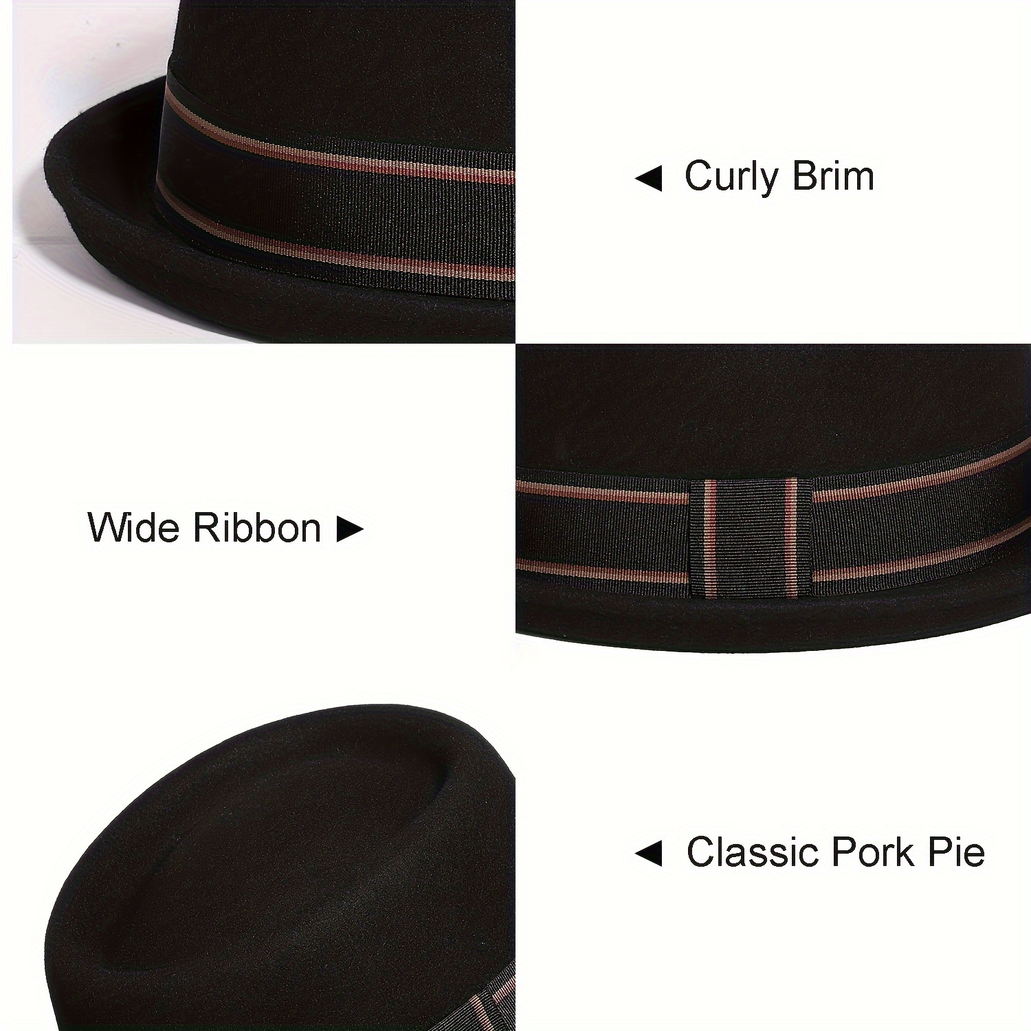 1pc 100 wool mens dress hat with brim classic felt fedora vintage hat ideal choice for gifts details 5