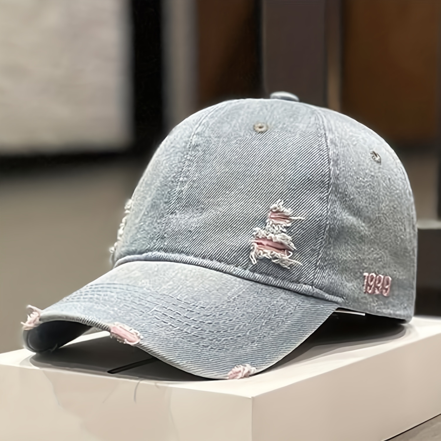 1pc denim distressed ripped peaked cap for spring summer autumn ideal choice for gifts details 7