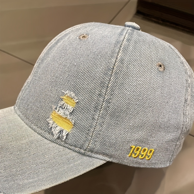 1pc denim distressed ripped peaked cap for spring summer autumn ideal choice for gifts details 8