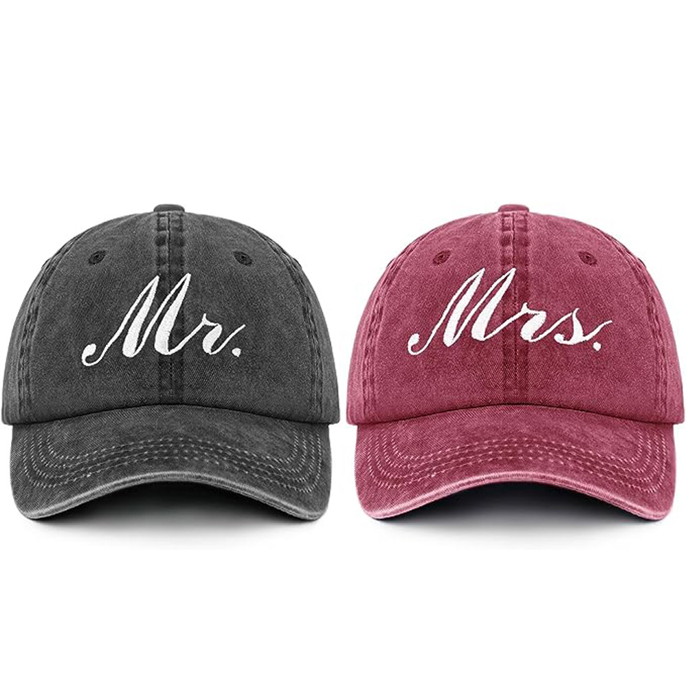 2pcs sunshade mr and mrs embroidered couple hats matching sets adjustable baseball cap for men and women details 2