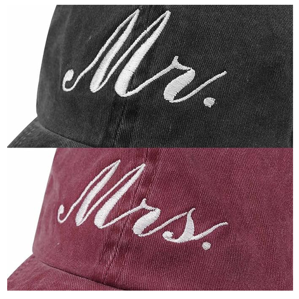 2pcs sunshade mr and mrs embroidered couple hats matching sets adjustable baseball cap for men and women details 5