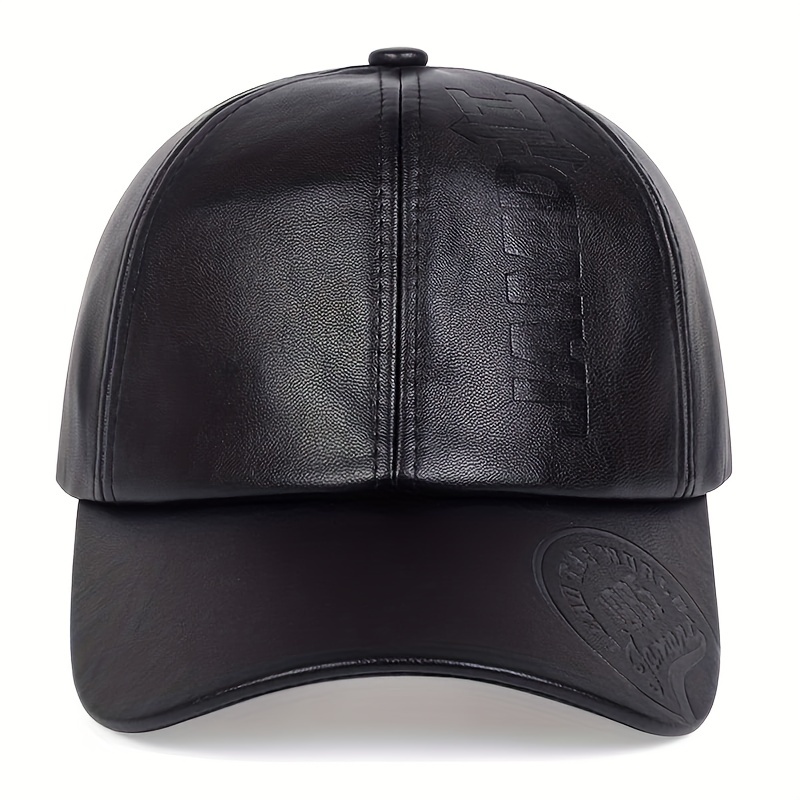 1pc mens british pu leather baseball cap adjustable breathable casual hat spring summer autumn winter hat details 4