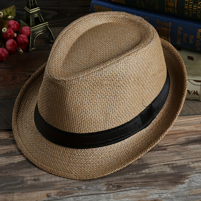 summer hat men straw woven sunshade breathable hat sunscreen sun hat jazz hat mens hat casual hat cool hat ideal choice for gifts details 7