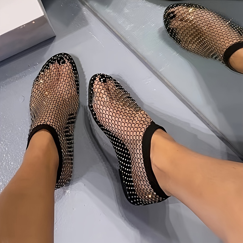 womens rhinestone decor sandals slip on lightweight hollow out shoes glitter mesh non slip beach shoes details 1