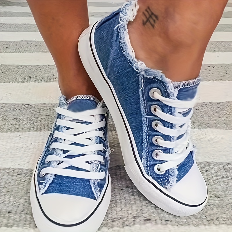 womens tassel design denim shoes slip on lace up low top raw trim flat shoes classic sporty shoes details 2