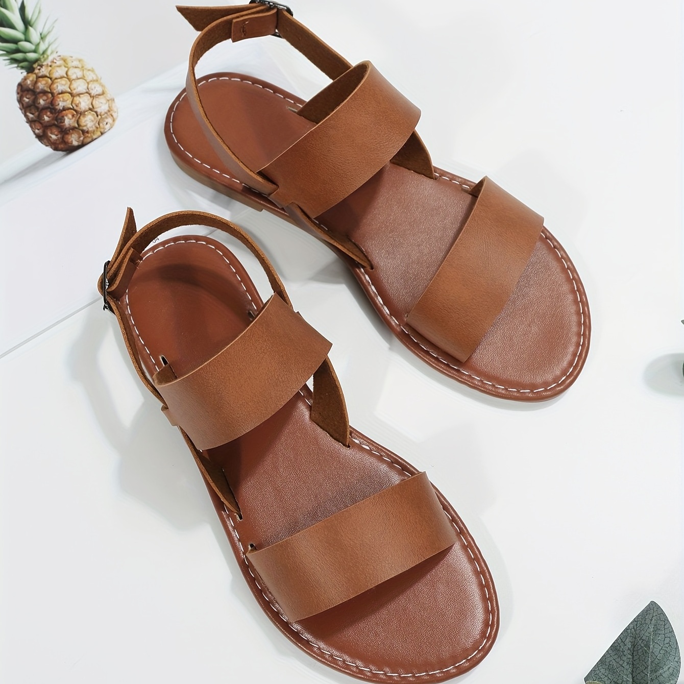 womens roman style flat sandals open round toe buckle strap shoes casual beach sandals details 5