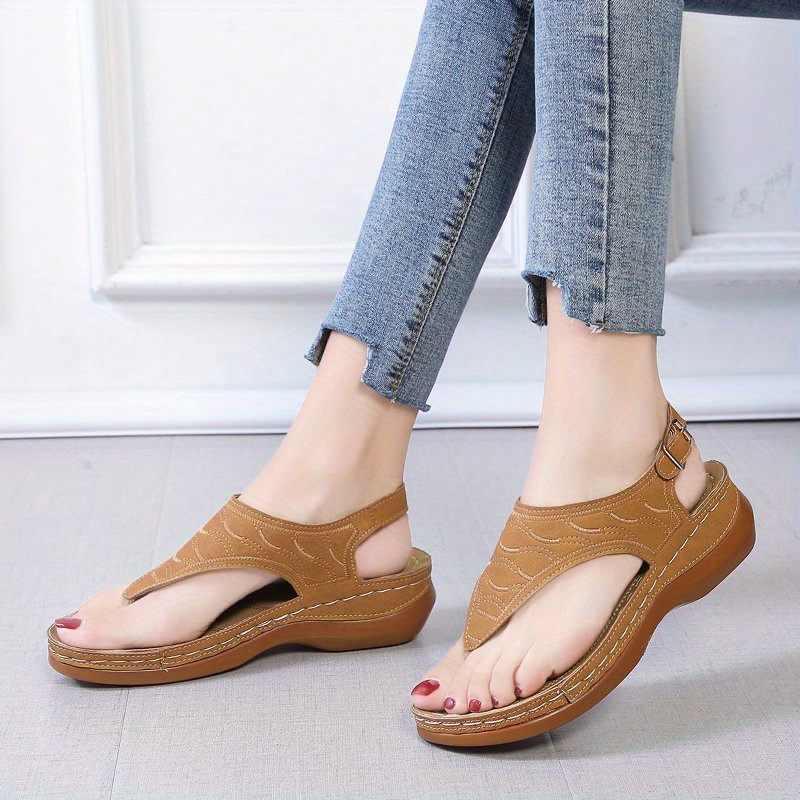 womens retro wedge heeled thong sandals open toe arch support non slip shoes casual outdoor sandals details 0