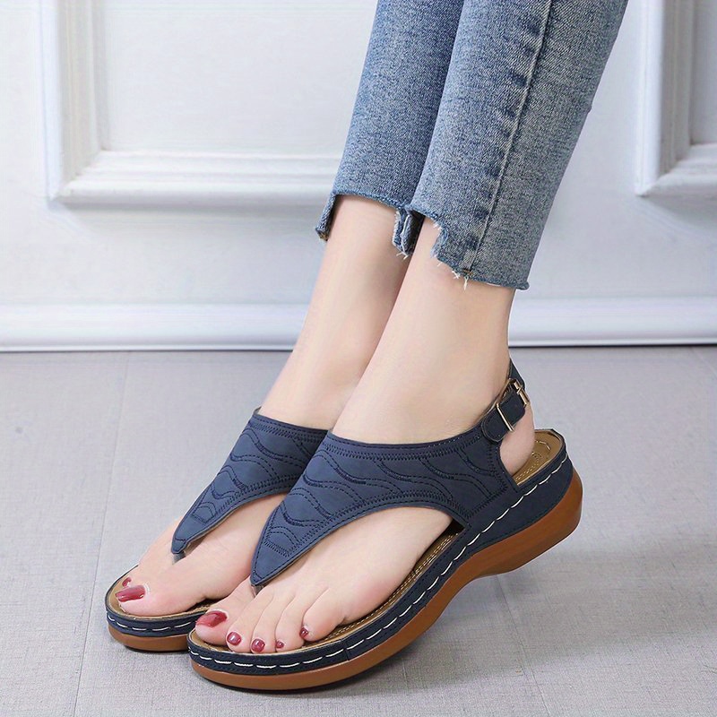 womens retro wedge heeled thong sandals open toe arch support non slip shoes casual outdoor sandals details 1