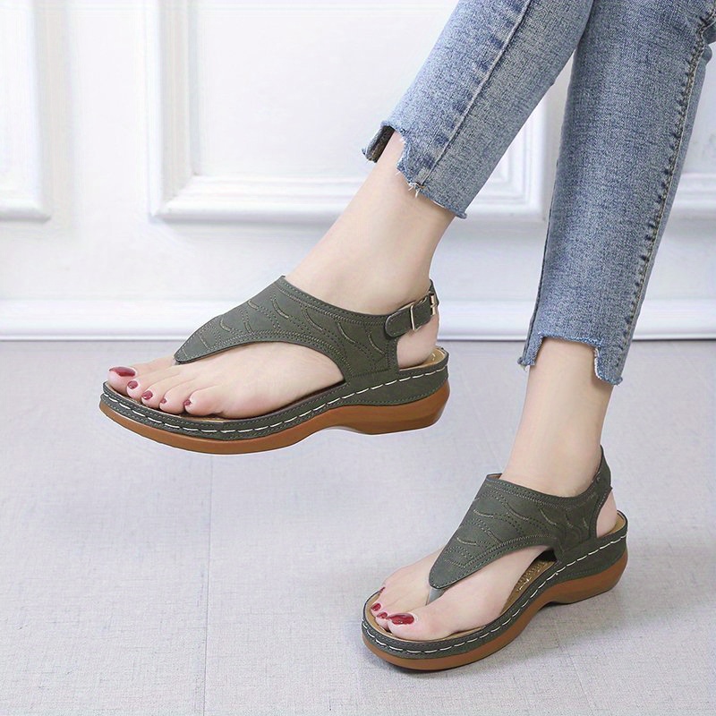 womens retro wedge heeled thong sandals open toe arch support non slip shoes casual outdoor sandals details 2