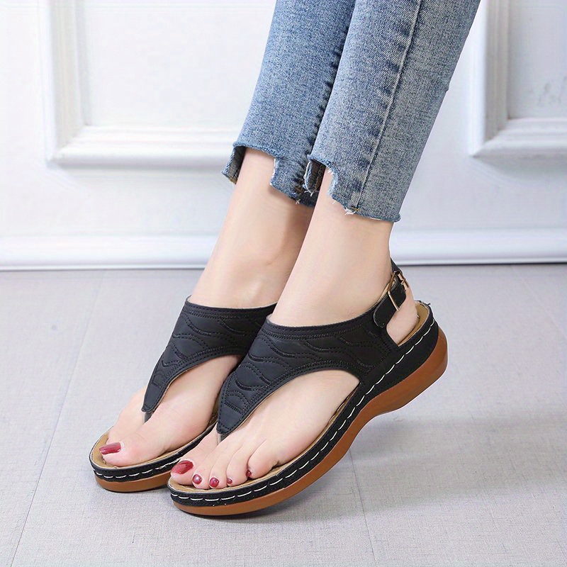 womens retro wedge heeled thong sandals open toe arch support non slip shoes casual outdoor sandals details 3