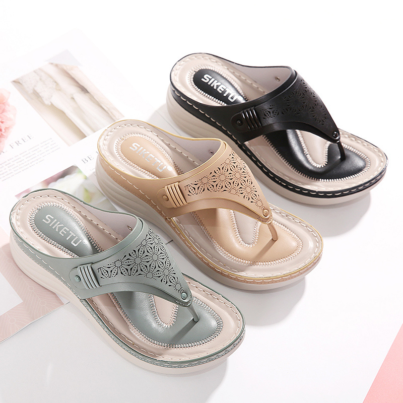 womens wedge flip flops open toe soft sole arch support slides shoes comfortable casual slides details 0