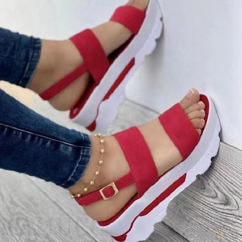 womens platform open toe sandals solid color ankle buckle strap non slip shoes casual outdoor sandals details 2