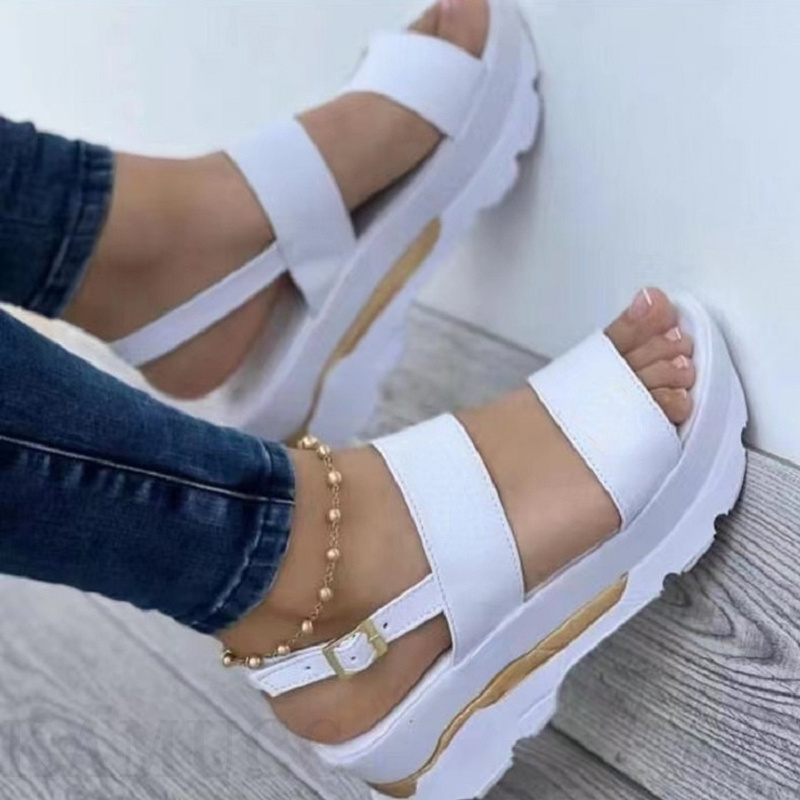 womens platform open toe sandals solid color ankle buckle strap non slip shoes casual outdoor sandals details 3